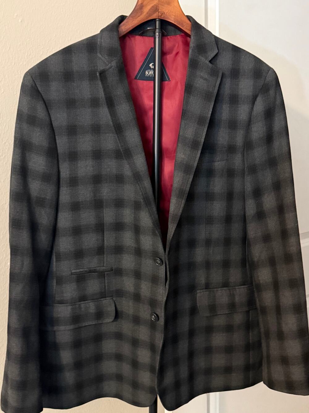 Buffalo David Bitton Gray Black Windowpane Sport Coat 44R